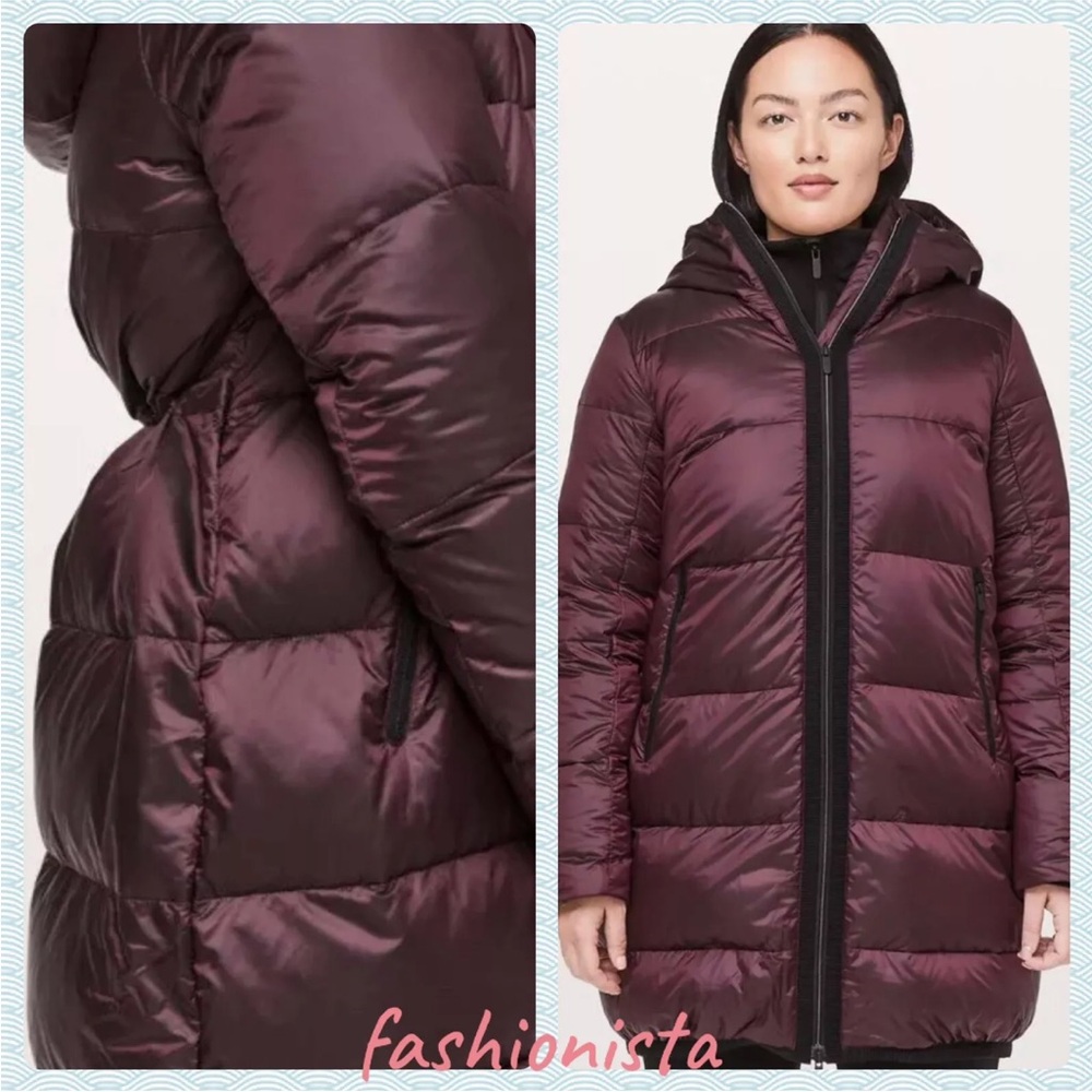 lululemon cloudscape long jacket dark adobe puffer 12